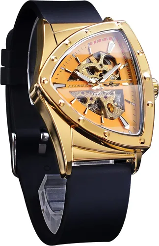 Vista 13 de FORSINING Relojes de esqueleto para hombre, reloj mecánico automático con esfera triangular, relojes de cuerda automática luminiscentes, pulsera