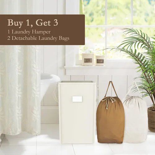 Vista 2 de MCleanPin - Cesta grande y plegable para la ropa con 2 bolsas de lavandería desmontables y tarjeta de clasificación, duradera, para ropa de cama