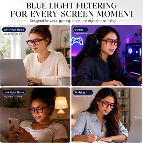 Vista 5 de Oversized Aviator Blue Light Blocking Glasses for Women Cherry Red