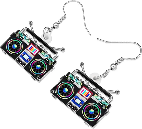 Vista 3 de YINYA Aretes de radio acrílicos retro vintage colgantes, joyería divertida, regalos para mujeres, dijes de los años 80 y 90, adornos de fiesta