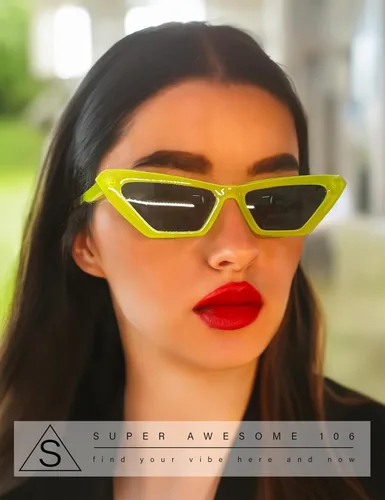 Vista 3 de Gafas de sol cuadradas de ojo de gato de los años 80 de neón para mujer