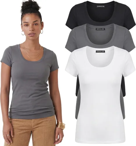 Vista 134 de Emmalise - Camiseta de manga corta para mujer, cuello redondo, estilo básico, pack de valor, tallas junior y grandes