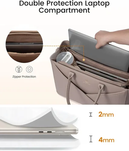 Vista 4 de LOVEVOOK Bolso para laptop de mano para mujer con portavasos grande, de 15.6 pulgadas, de PU, bolso de trabajo para maestra, bolso de mano