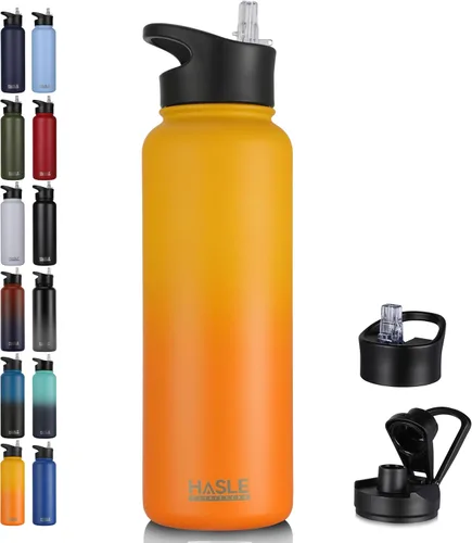 Vista 47 de HASLE OUTFITTERS Botella de agua aislada de 22 onzas, botella de agua de acero inoxidable de doble pared de boca ancha con tapa de popote y tapa