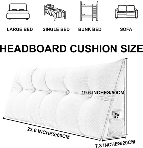 Vista 7 de Cojín triangular grande para cabecero de lectura, almohada para reposo en cama, respaldo triangular, respaldo de forro polar, soporte de Beige