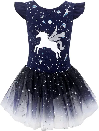 Vista 2 de Leotardos de ballet de unicornio con tutú para niñas pequeñas, vestido de falda de tul de algodón para bailar