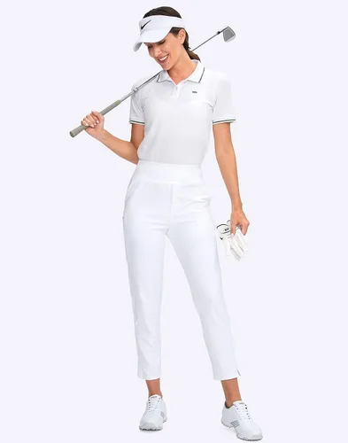 Vista 6 de YYV Pantalones de Golf para Mujer Elásticos de Trabajo hasta el Tobillo de Cintura Alta Pantalones de Vestir con Bolsillos para Yoga Negocios Viajes