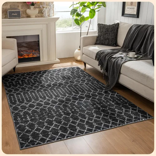 Vista 227 de Istana Alfombra larga antideslizante de 2.5 x 8 para el hogar, para pasillo y cocina, lavable, sedosa y suave al tacto, elegante, color azul y marfil