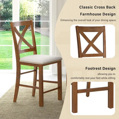 Vista 7 de JIVOIT Farmhouse 6 Piece Dining Table Set, Counter Height Table Set with 4 Chairs and a Bench, Rubber Wood Expandable Bar Table Set with Rivet Gris-3