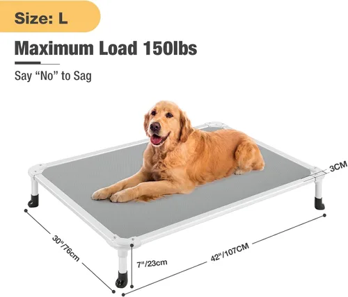 Vista 76 de Veehoo Cama elevada para perros a prueba de mordidas - Cuna elevada refrescante para mascotas - Marco de aluminio plateado y tela de malla