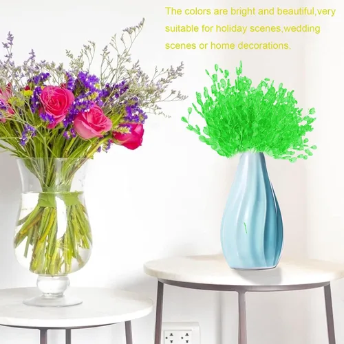 Vista 4 de 20 tallos de flores artificiales, adornos acrílicos de cristal, ramos artificiales, gotas de cuentas acrílicas, ramas de flores para bodas y Verde