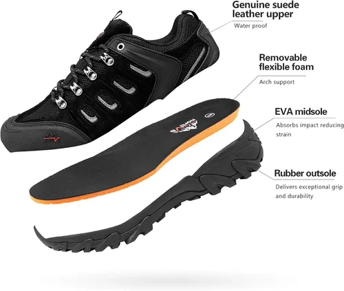Vista 4 de NORTIV 8 Zapatos de senderismo impermeables para hombre zapatos de senderismo de cuero para exteriores senderismo camping caminata