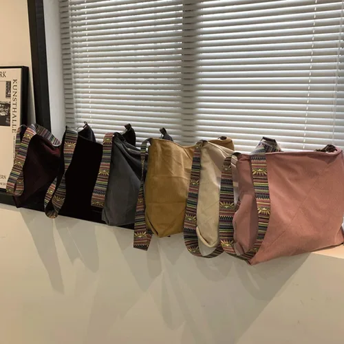 Vista 6 de Bolso de mano de pana para mujer, bolso de hombro grande para mujer, estilo bohemio, casual