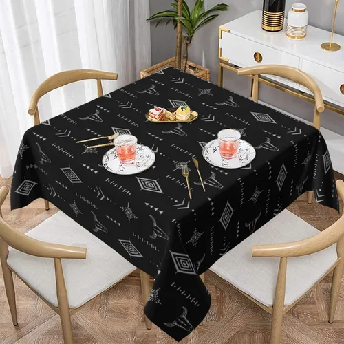 Vista 51 de Mantel decorativo con patrón azteca, estilo nativo étnico, bohemio, geométrico, verde, para cocina, banquete de fiesta y vacaciones, color negro