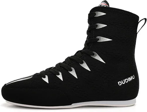 Vista 3 de JiuQing Zapatos de boxeo para niños y niñas, botas de entrenamiento de fitness, transpirables, antideslizantes, para lucha libre, sentadillas