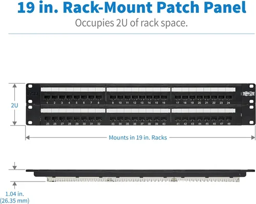 Vista 2 de Tripp Lite Panel de conexiones Cat6 110 de 48 puertos 2U para montaje en rack 568B, RJ45 Ethernet (N252-048), color negro