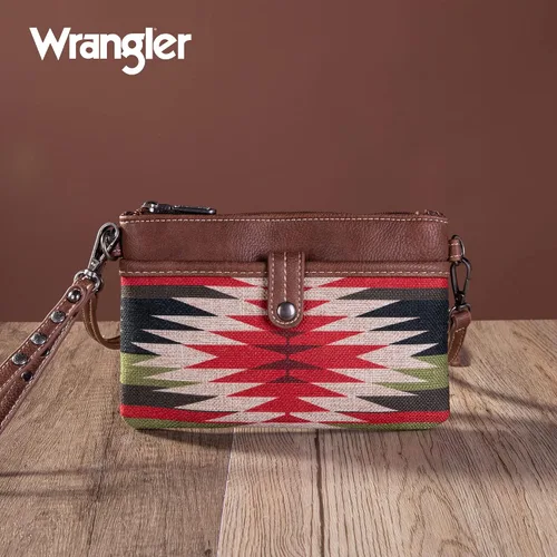Vista 9 de Wrangler Aztec - Bolso de hombro abierto de lona con estampado azteca y cartera cruzada