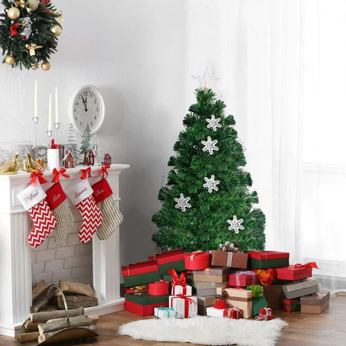 Vista 2 de Goplus Árbol de Navidad artificial de fibra óptica preiluminado de 3 pies, con luces LED multicolor y copos de nieve (3 pies)