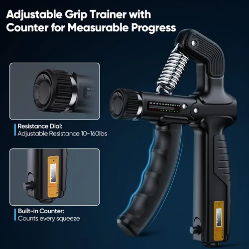 Vista 4 de Kit de Entrenamiento de Fuerza de Agarre FitBeast, Probador Digital de Fuerza de Agarre con Agarre Ajustable para Fortalecimiento de Manos y Dedos