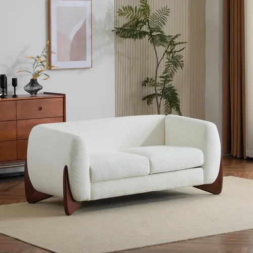 Vista 14 de Christopher Knight Home Alma - Sofá biplaza Boucle de 63 pulgadas con patas de madera, sofá de 2 plazas para sala de estar, sillón tapizado, sofá