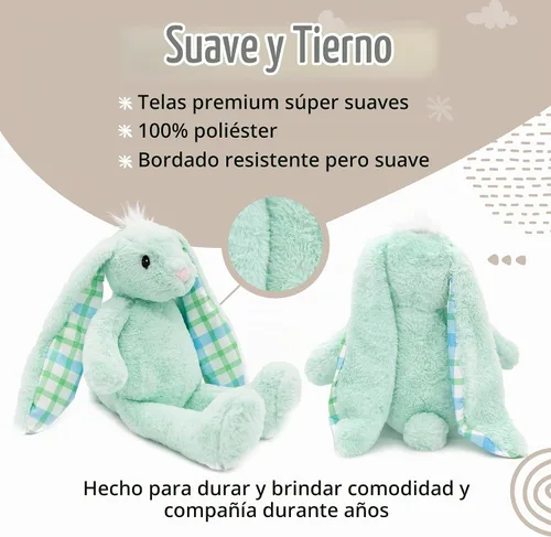 Vista 5 de Peluche de Conejo de Pascua Plushible, Tierno, Suave, Juguete de Peluche Bordado para Recién Nacidos, Niños, Niños y Niñas, 14 pulgadas Verde