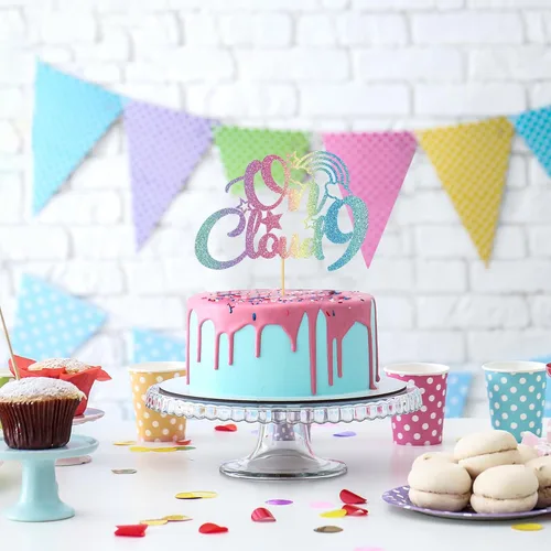 Vista 6 de On Cloud 9 - Decoración para tartas de 9 años de niña y niño, letrero con texto en inglés "I I'm Nine Cloud", decoración de pasteles para fiesta