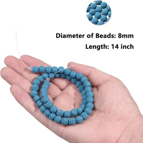 Vista 2 de rockcloud Cuentas redondas sueltas de piedra de lava azul de 0.315 in para hacer joyas, accesorios