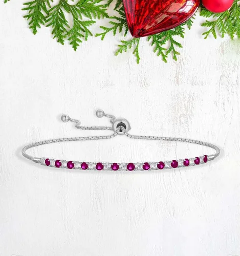 Vista 6 de Gemstone and Lab-Created White Sapphire Adjustable Bolo Bracelet, Sterling Silver, Easy-On Easy-Off (6, 7 and 8 inch Wrist Size)