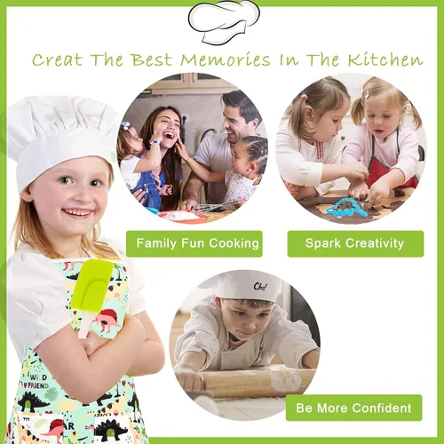 Vista 5 de TEUVO Juego de chef para hornear para niños, 35 piezas con delantal de dinosaurio y manopla, juego de rol, juego de juguetes de cocina para niños