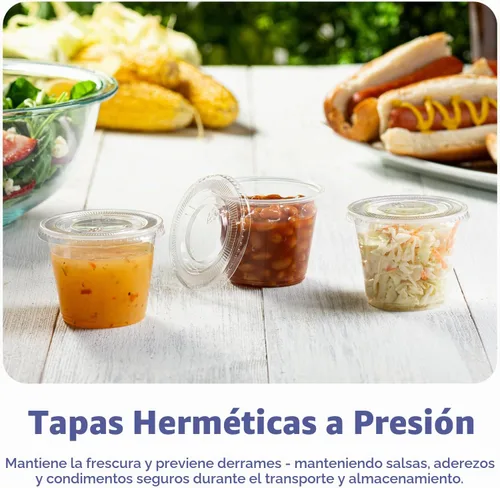Vista 3 de Recipientes de plástico descartables con tapa para separar porciones o hacer souffle, Translúcido Leak-Proof, BPA-Free, Crack-Resistant, Stackable