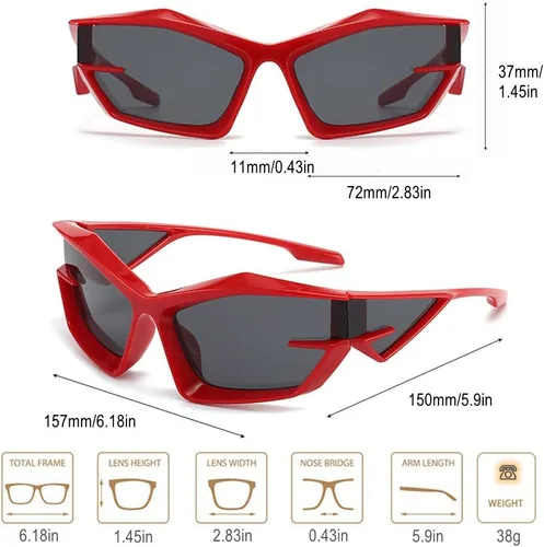 Vista 8 de Cool Futuristic Y2K - Gafas de sol para hombres y mujeres, deportes envolventes alrededor del escudo de ojo de gato, lentes de sol espaciales