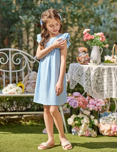 Vista 6 de Arshiner Camisones para niñas, lindos volantes, manga corta, pijamas de princesa, camisón para dormir