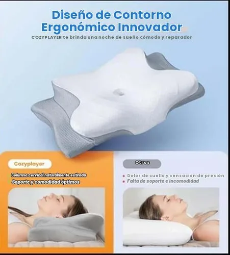 Vista 3 de Almohada cervical para el cuello para aliviar el dolor, almohada ergonómica para dormir de lado para apoyar el cuello, almohadas refrescantes