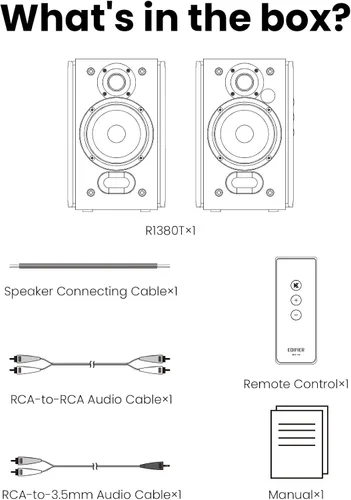 Vista 8 de Edifier R1380T Altavoces alimentados para estanterías, monitores de campo cercano activos estéreo 2.0, altavoz de monitor de estudio, 42 vatios RMS