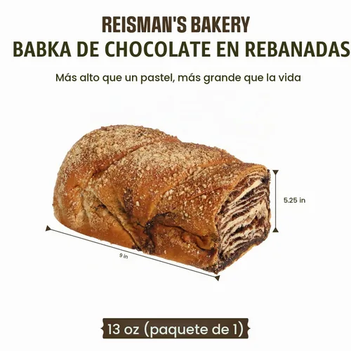 Vista 3 de Reisman's Bakery Pastel de chocolate Babka, postre fresco, pastel de chocolate sin nueces y sin lácteos, pan Babka certificado OU Kosher, 1 libra