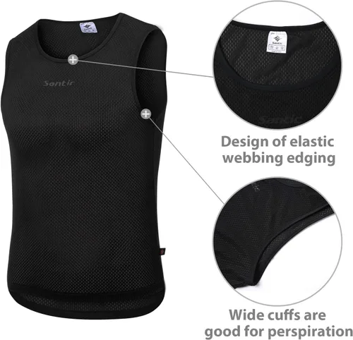 Vista 4 de Santic Camiseta sin mangas de ciclismo con capa base para hombre, camiseta sin mangas, chaleco de secado rápido