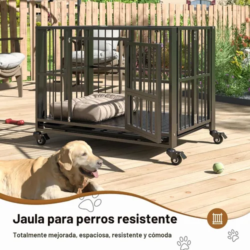 Vista 4 de Polar Aurora Jaula para perros resistente, perrera plegable e indestructible, jaula para perros extra grande a prueba de escapes con ruedas