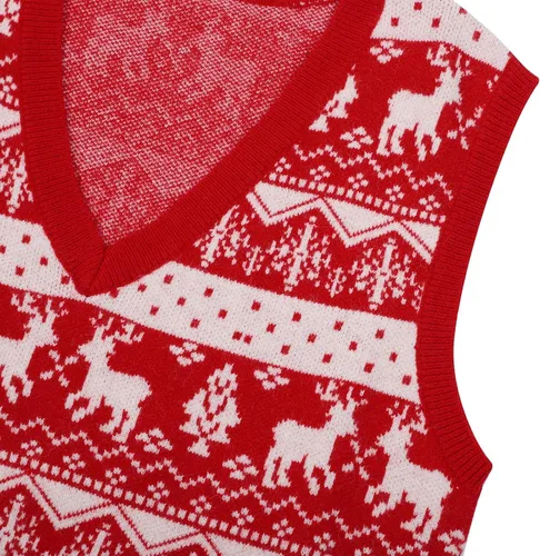 Vista 5 de JULYCLO Chalecos de Navidad para mujer, suéter feo de Navidad, de punto con reno, informal, sin mangas, sin mangas
