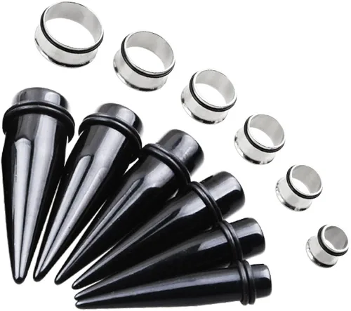 Vista 2 de TOPBRIGHT Juego de 24 tapones de acrílico UV y tapones de acero quirúrgico, kit de medidores de oído, juego de estiramiento de ojales, 00G-0.787in
