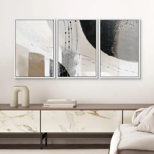 Vista 148 de SIGNWIN Lienzo enmarcado para pared, juego de arte de collage de hojas transparentes en blanco y negro, ilustraciones de naturaleza silvestre, arte