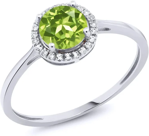 Vista 41 de Gem Stone King Anillo de compromiso de boda de oro blanco de 10 quilates con piedra natal y halo de diamantes Redondo de 0.236 in Anillo de oro