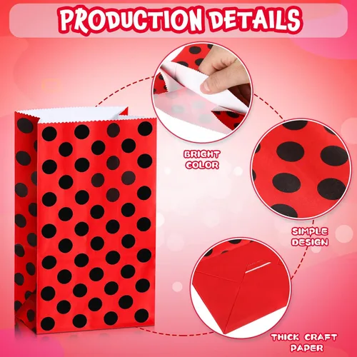 Vista 3 de Gersoniel Bolsas de fiesta de mariquita (28 unidades) – lunares rojos, papel resistente, perfectas para recuerdos de fiesta de cumpleaños o vida