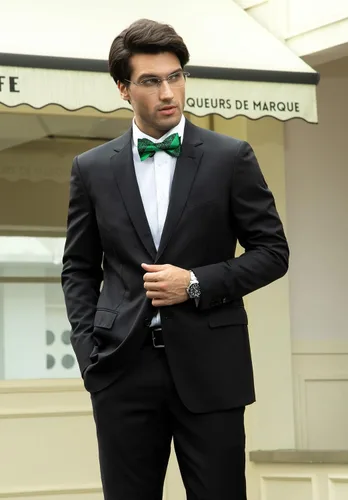 Vista 2 de HISDERN Juego de corbatines de satén tejidos para hombre, diseño formal de esmoquin floral de cachemira para boda, fiesta, baile de graduación