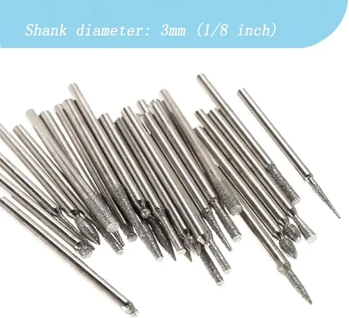 Vista 5 de Juego de 30 rebabas de diamante con vástago de 1/8 pulgadas para herramientas rotativas Dremel 1/8'' Shank Diamond Burs for Gemstone, Glass, Rock