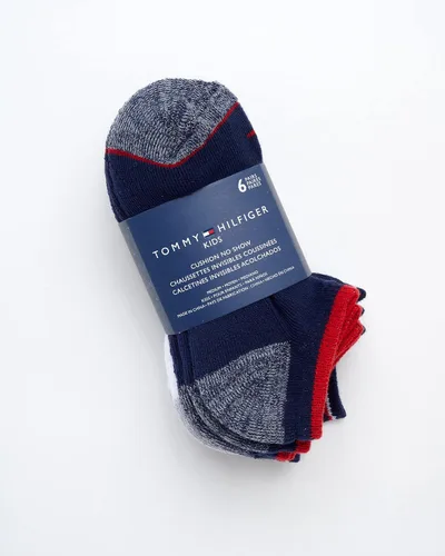 Vista 3 de Tommy Hilfiger Calcetines deportivos para niños, paquete de 6 calcetines de tobillo transpirables que no se ven de corte bajo para niños y niñas