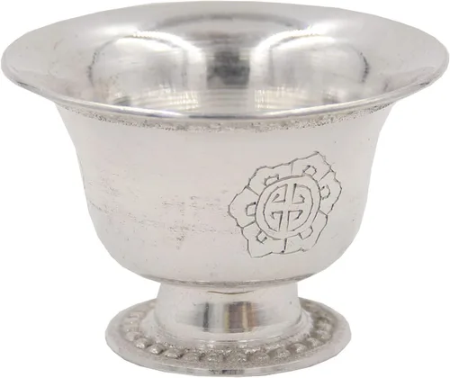 Vista 2 de DharmaObjects Ghee - Soporte para lámpara portavelas de latón tibetano aceite mantequilla suministros (plata, pequeño)
