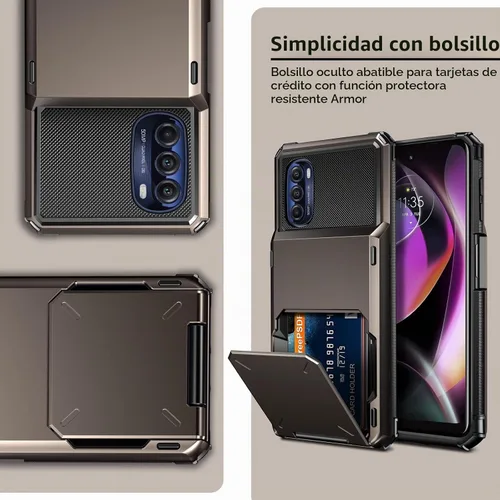 Vista 7 de Vofolen Cartera para Moto G 5G 2022 con tarjetero Gun Metal