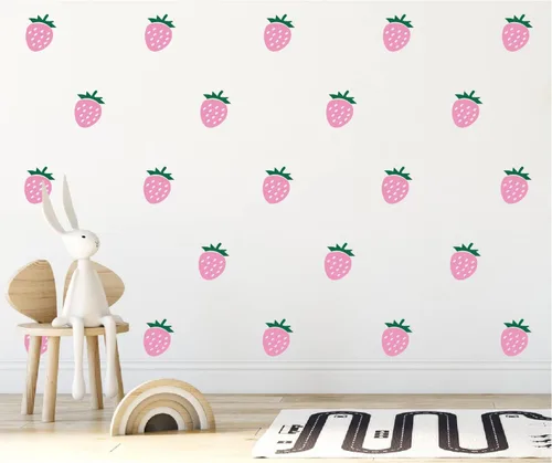 Vista 4 de Pegatinas de decoración de pared de fresa roja, decoración de habitación de niños, guardería, decoración de pelar y pegar para habitación de bebé