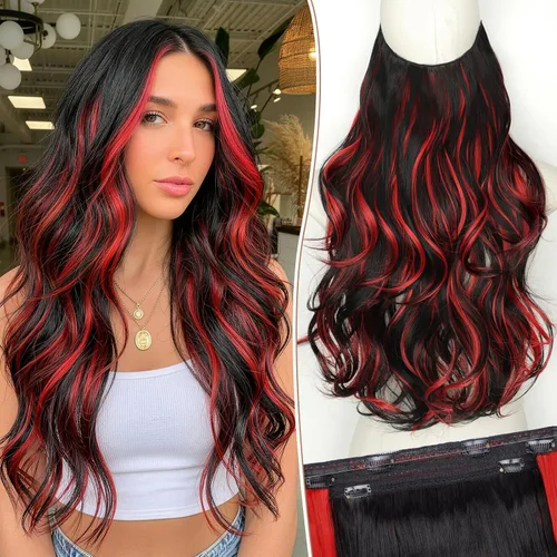 Vista 22 de KooKaStyle Extensiones de Cabello con Alambre Invisible, Largas, Lacias, en Capas, Sintéticas con Alambre Transparente, Tamaño Ajustable, 6 Clips