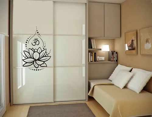 Vista 5 de Calcomanías de vinilo de loto para pared, diseño de signo de Om para yoga, meditación, murales extraíbles para decoración de habitación, flor LC262